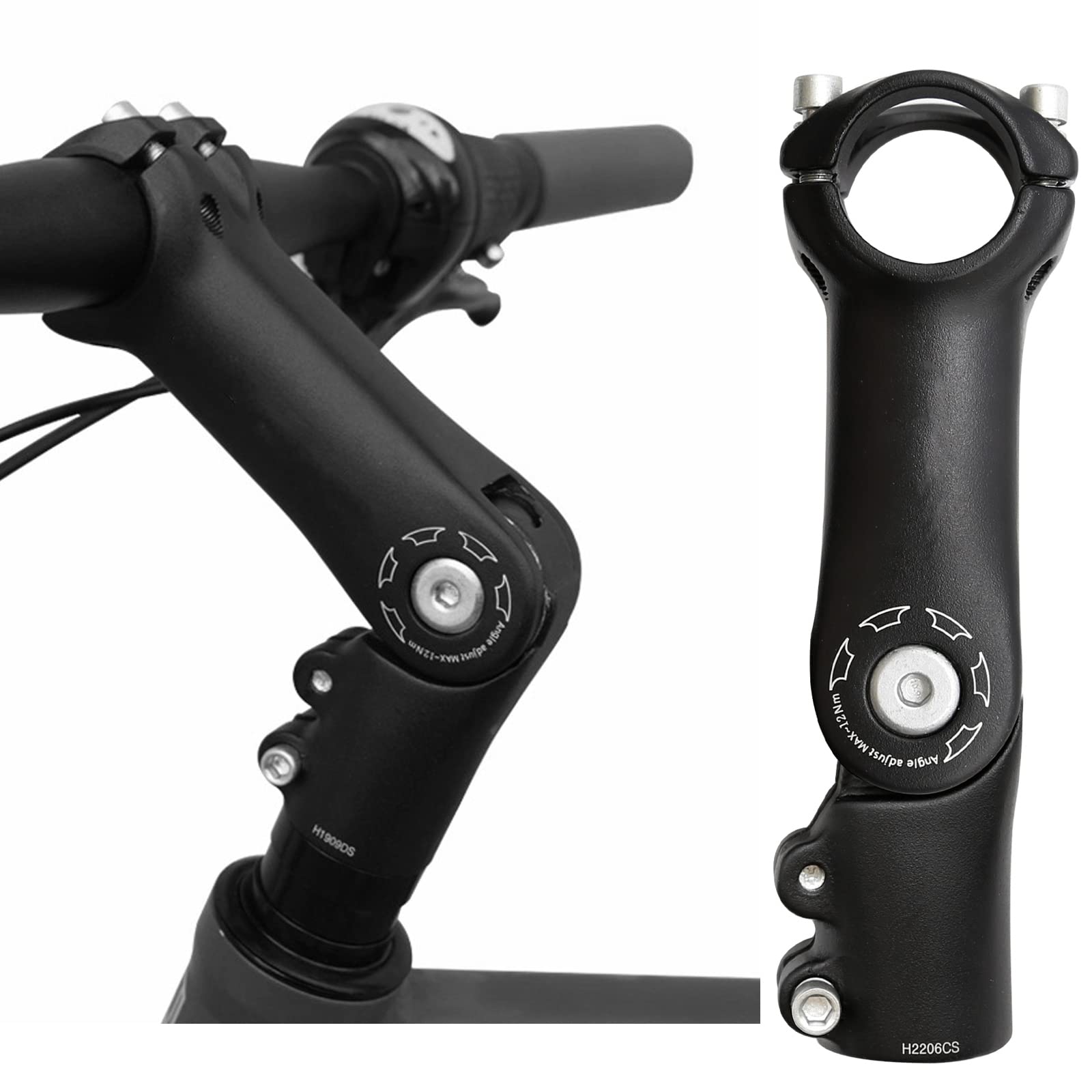 Photo 1 of Aynaxcol 28.6mm x 31.8mm Bicycle Riser Extension Adjustable Handlebar Stem 90mm 0-90 Degree Adjustable Bicycle Stems Short Handlebar Stem for E Bike Bicycle (90mm)