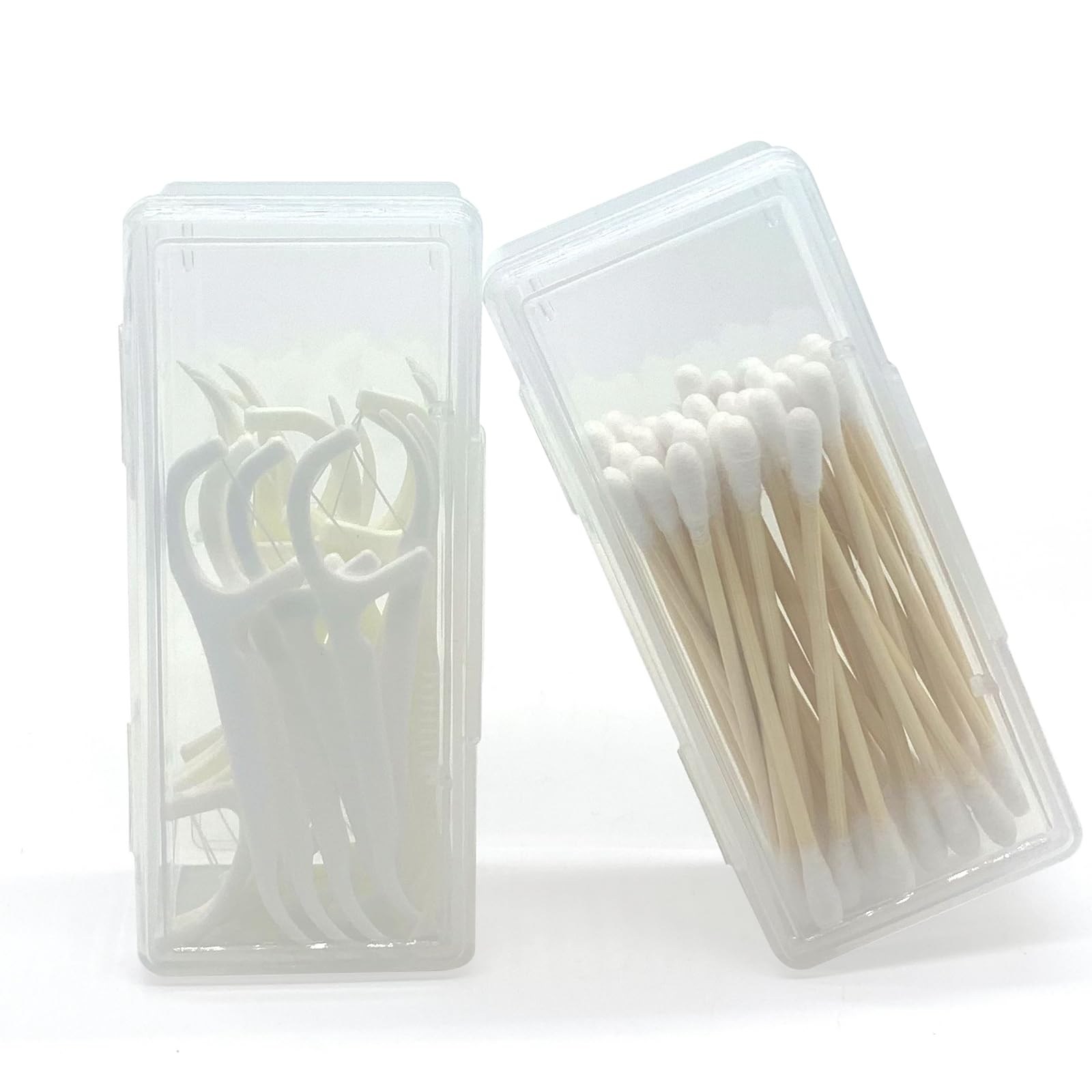 SwirlColor Cotton Bud Holder for Travel, 2 Pcs Portable Mini Box for Storing Cotton Balls and Swabs
