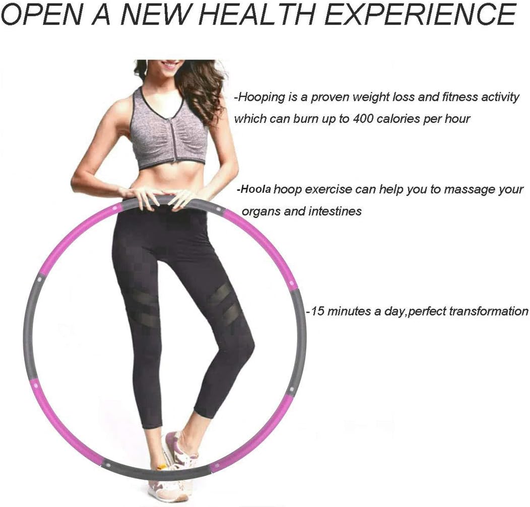 Hoola Hoop for Adults,Weighted Hoola Hoop for Exercise-2lb,8 Section Detachable Design-Professional Soft Fitness Hoola Hoop(Pink-Gray): Sports & Outdoors