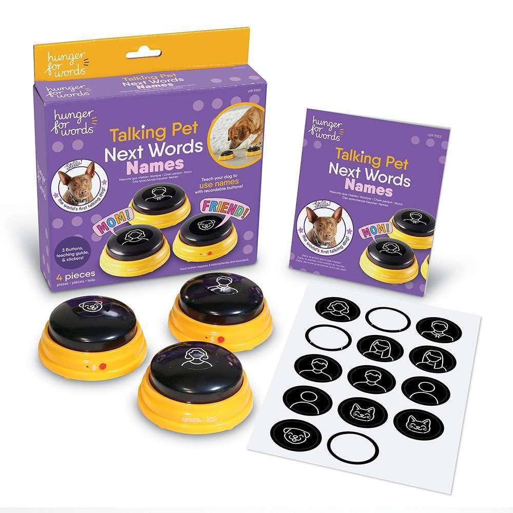 Hunger For Words Talking Pet Next Words Names - 3 Piece Set of Recordable Speech Buttons for Dogs, Dog Buttons for Communication