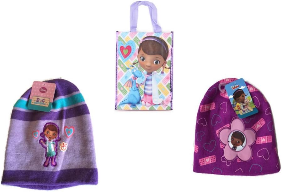 Disney Doc McStuffins 2 Pack Knit Caps Plus Tote Bag Purple