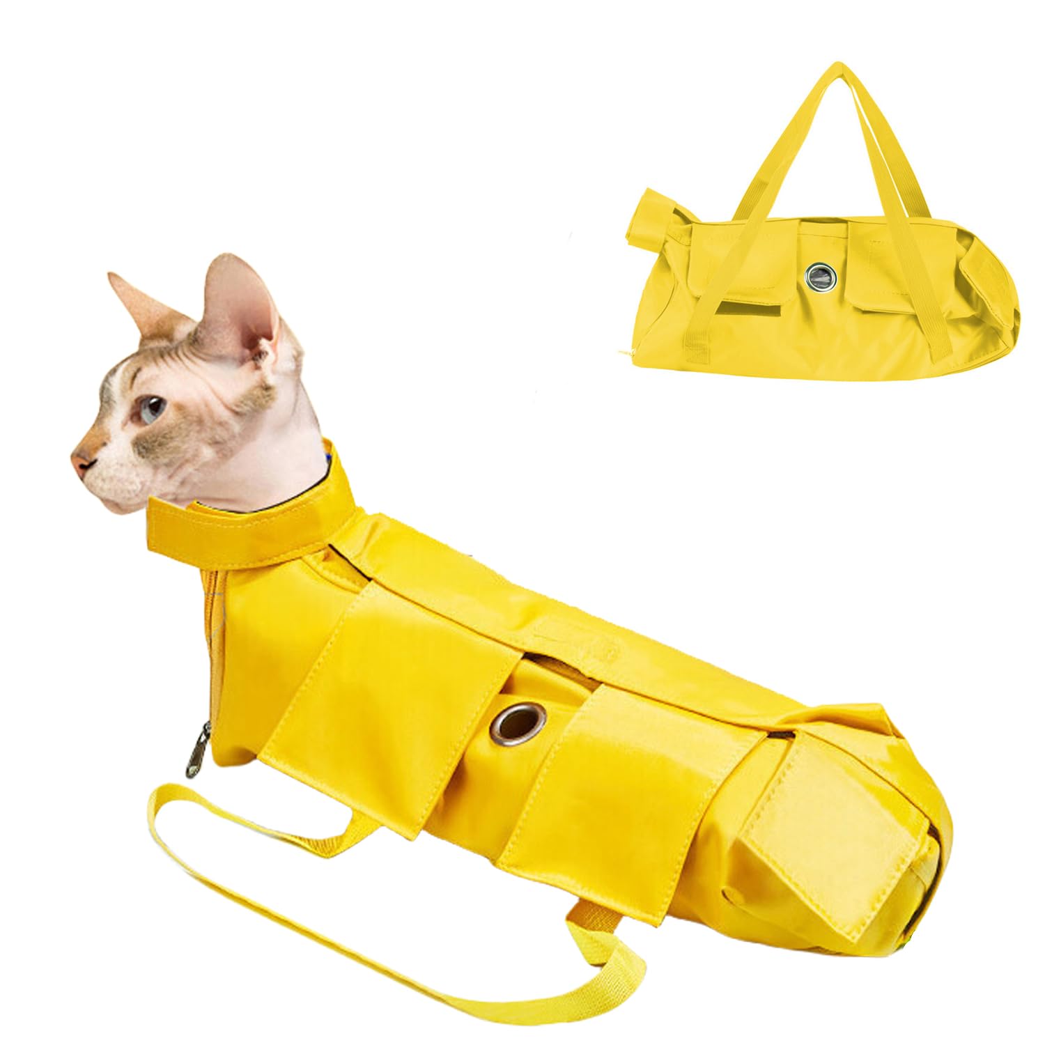 Blue Dream Island Foldable Pet Supply Cat Grooming Bag,Cat Restraint Bag Anti Scratch Bite Pet Fixed Bag for Claw Care,Nail Trimming,Administering Eye Drops, Ear Cleaner_L(Yellow)