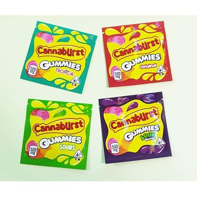 500mg Cannaburst Gummies Original, Tropical, Sours, Sour Berries Candy Bulk Mylar Bag Childproof Edible Bag Empty Zipper Pouch Retail Storage