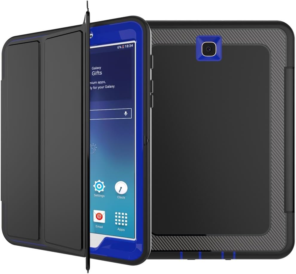 CHEETOP Heavy Duty Hybrid(PU Leather+TPU+PC) Shockproof Safe 3-layer Protection 3-Flod Magnetic Auto Sleep/Wake Stand Smart Case Cover For Samsung Galaxy Tab S2 8.0" T710/T713/T715/T719 (Dark Blue)