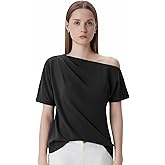 SUUKSESS Women Off The Shoulder Summer Tops One Shoulder T Shirt Casual Short Sleeve Boat Neck Tees