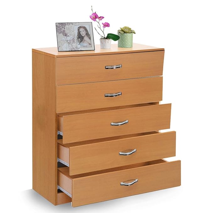 Bigzzia Chest Of Drawers Tall Drawer 5 Drawers Bedroom Furniture