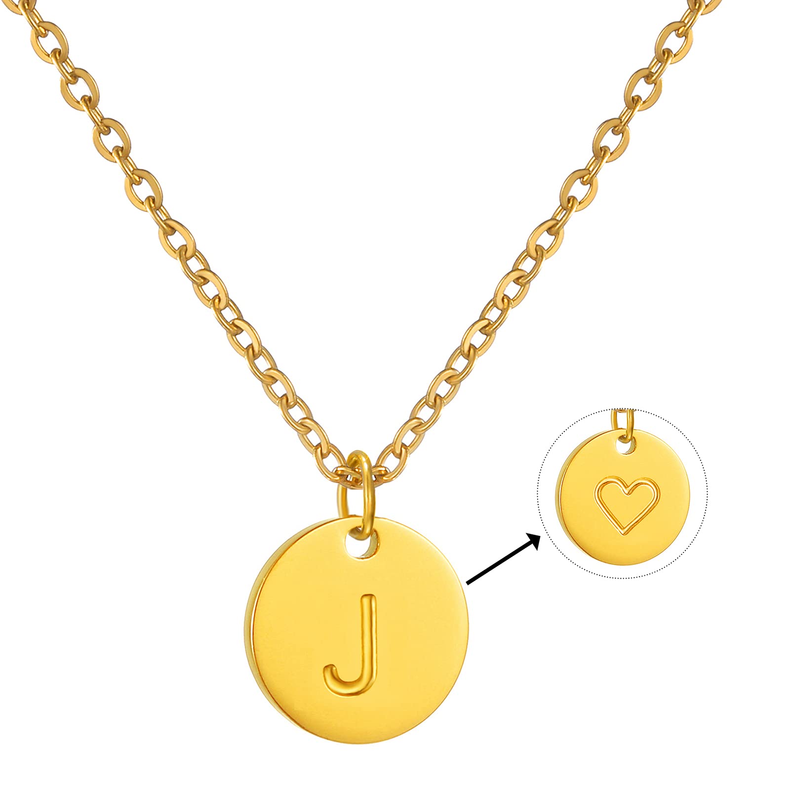 AFSTALR Initial Letter Necklace for Women Round Pendant with J Heart Necklace Personalized Birthday Jewellery Gifts Gold