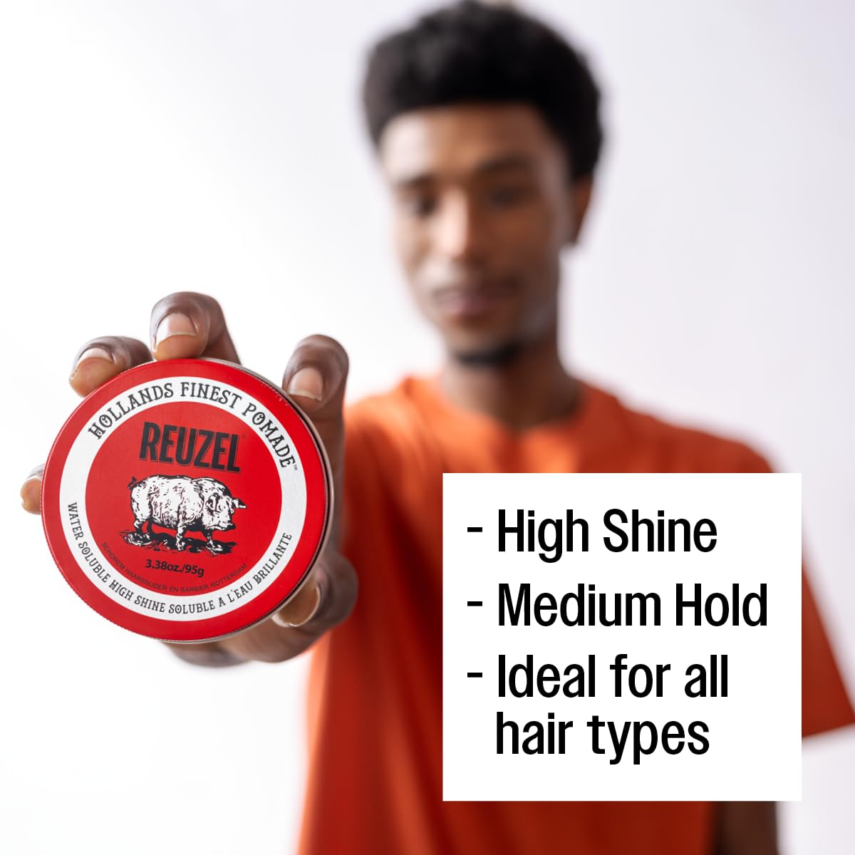 REUZEL Red Pomade, Medium All Day Hold, Water Soluble Styling, High Shine and Flake Free, Easy To Wash Out, For All Hair Types