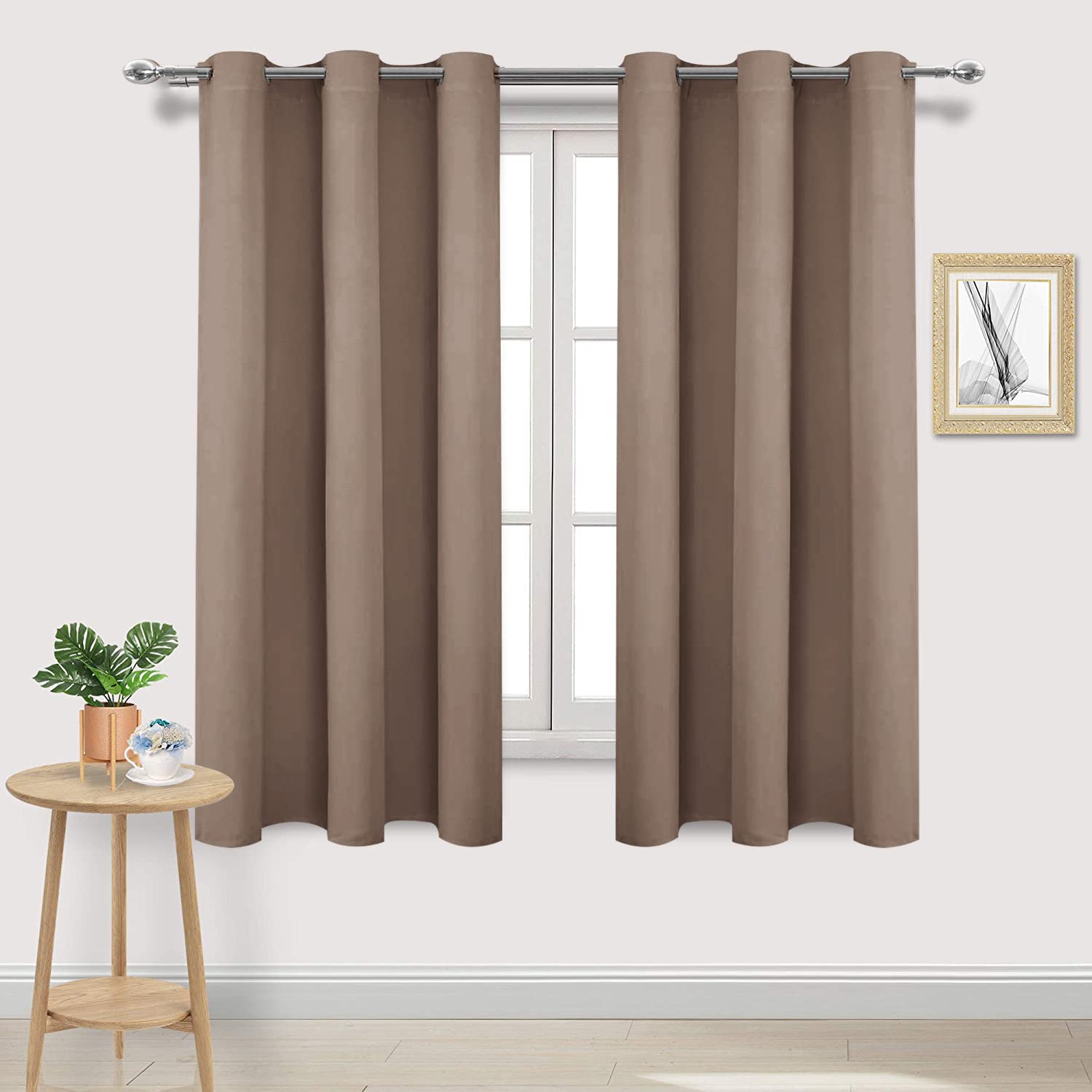 DWCN Blackout Curtains - Eyelet Khaki Curtains for Bedroom & Living Room - Thermal 46 x 54 Inch 2 Panels — image 1