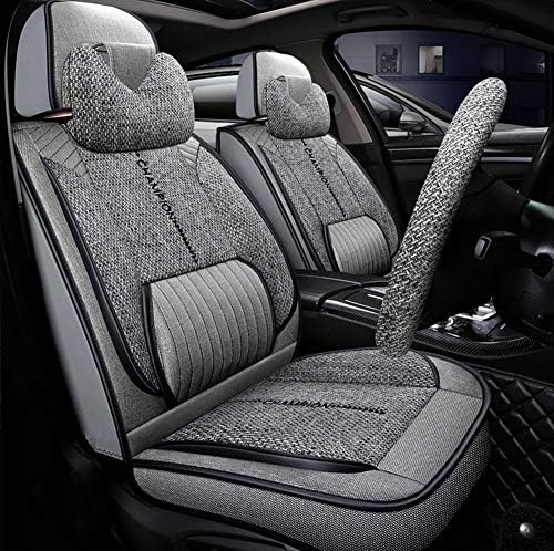 Breathable Car Seat Cover Full Set for 5 Seats-Adjustable Fabric Seat Cushion for Ford Hyundai Subaru Nissan Toyota Volkswagen,Gray
