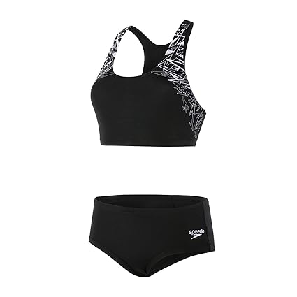 Speedo Damen Badeanzug Boom Placement 2-teilig, Damen, 8116893503, schwarz/weiß
