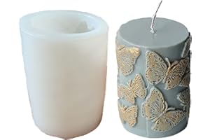 ANKTILY Embossed Butterfly Frangipani Cylinder Candle Molds, Pillar Candle Mold Epoxy Resin Casting Silicone Mould for Making Candle Soap Plaster Clay Mold (Butterfly)