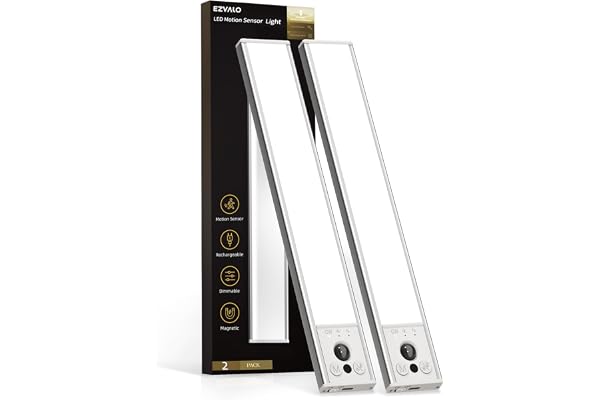 EZVALO 10inch Under Cabinet Lighting, LED Motion Sensor Light Indoor, 2400mAh USB Rechargeable Closet Lights, Dimmable & Magn