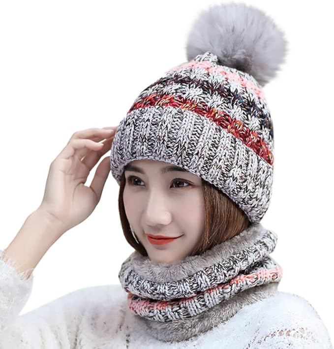 Amazon 帽子スカーフワンピース ビーニー帽子 レディース帽 ニットキャップ ニット 暖かい ニット帽子 ハット キャップ サイズ調節可 54 64cm 秋冬 ふわふわ 男女兼用 防寒 防風 暖かい ポンポン毛球 ニット 通販