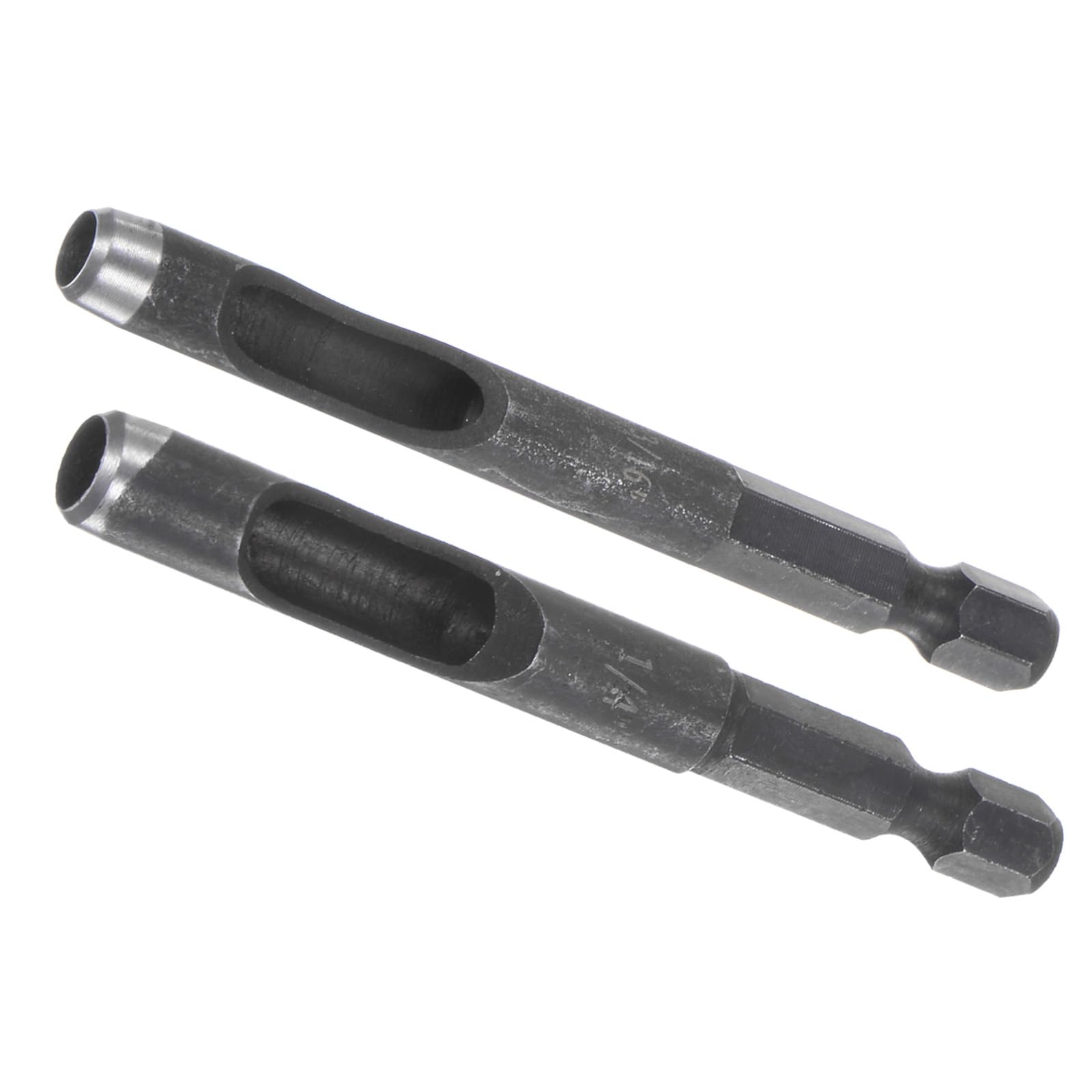 Kozelo 2pcs Leather Hole Punch Tool - [3/16" 1/4" x 1/4" Shank] Extension Hex Shank Drill Bit High-Carbon Steel Rotary Hollow Puncher for Fabric Leathercraft Belts Use, 152mm Length
