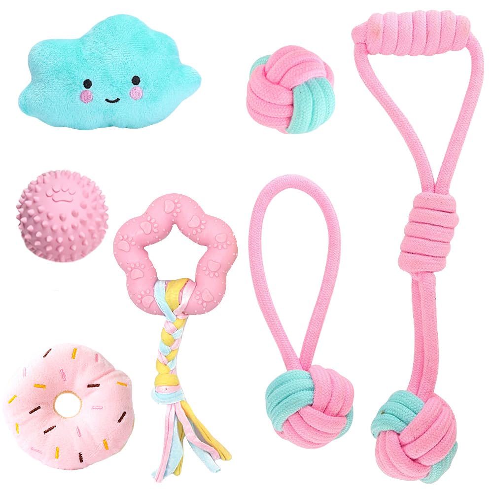 Speedy Panther 7Pcs Dog Toys for Small Dogs, Puppy Chew Toys from 8 Weeks, Natural Cotton Dog Rope Toys, Squeaky Plush Dog Toy, Puppy Teething Toys, Dog Toys Set for Small Mediuem Dogs