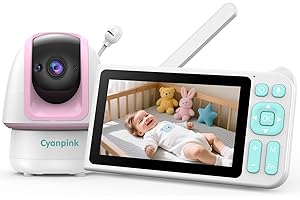CYANPINK Video Baby Monitor, 2000ft Long Range, Enhanced Signal Stability, No WiFi, 5" HD Screen, 5000mAh, 1080p Camera, Super Clear Night Vision, Pan-Tilt-Zoom, 2-Way Audio, AI Cry & Motion Alarm