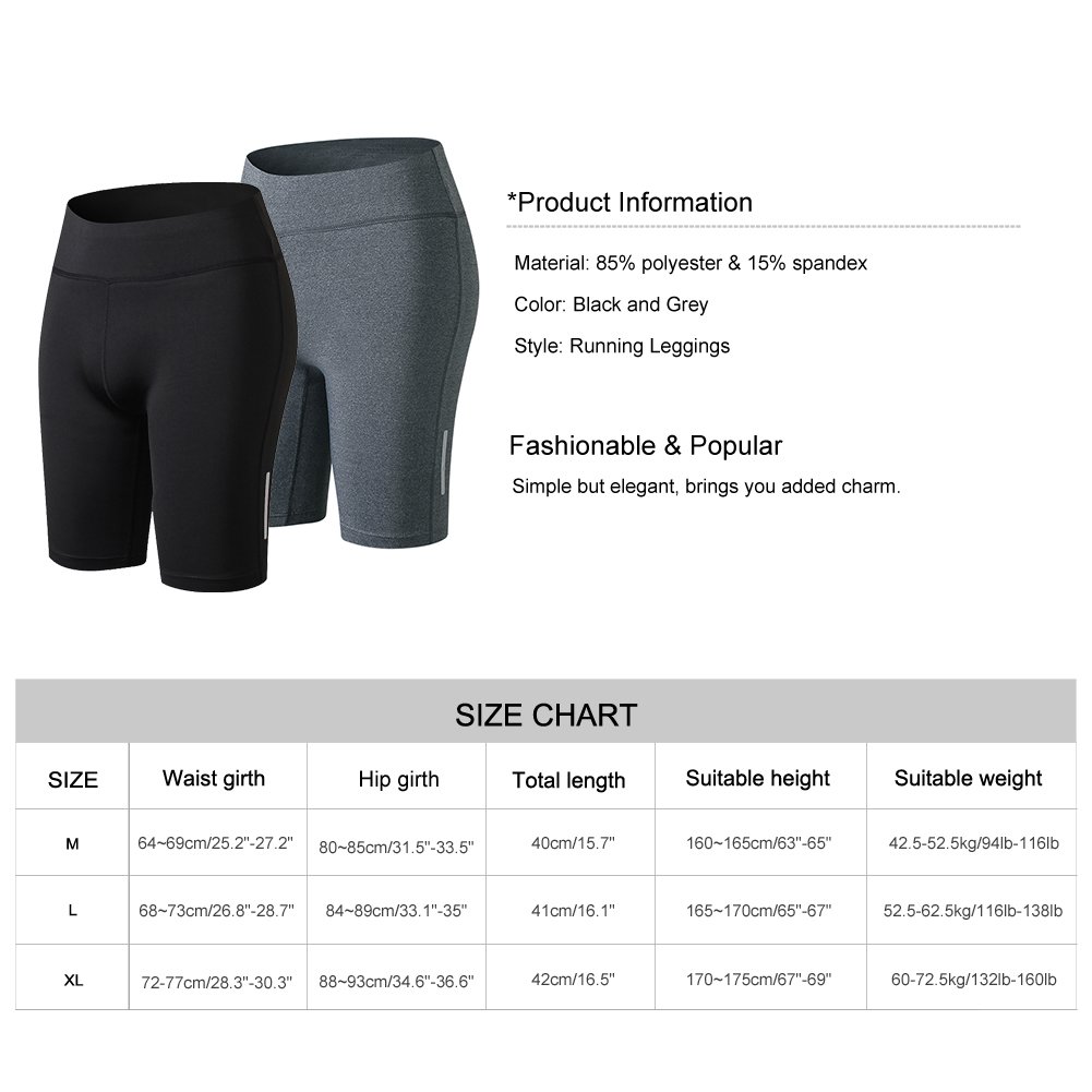 Fitibest Women\'s Fitness Tights Yoga Gym Cycling Running Shorts Workout Leggings Above Knee Length Black and Grey X-Large