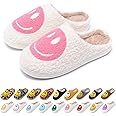 AIMINUO Women's Men's Retro Preppy Happy Face Slippers Comfy Warm Plush Slip-On House Slipper for Winter Indoor Soft Cushion Non-slip Fluffy Slides Slippers