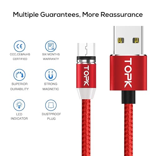 TOPK USB Magnetic Cable,Micro USB and USB C 2in1, 90 Degree Right