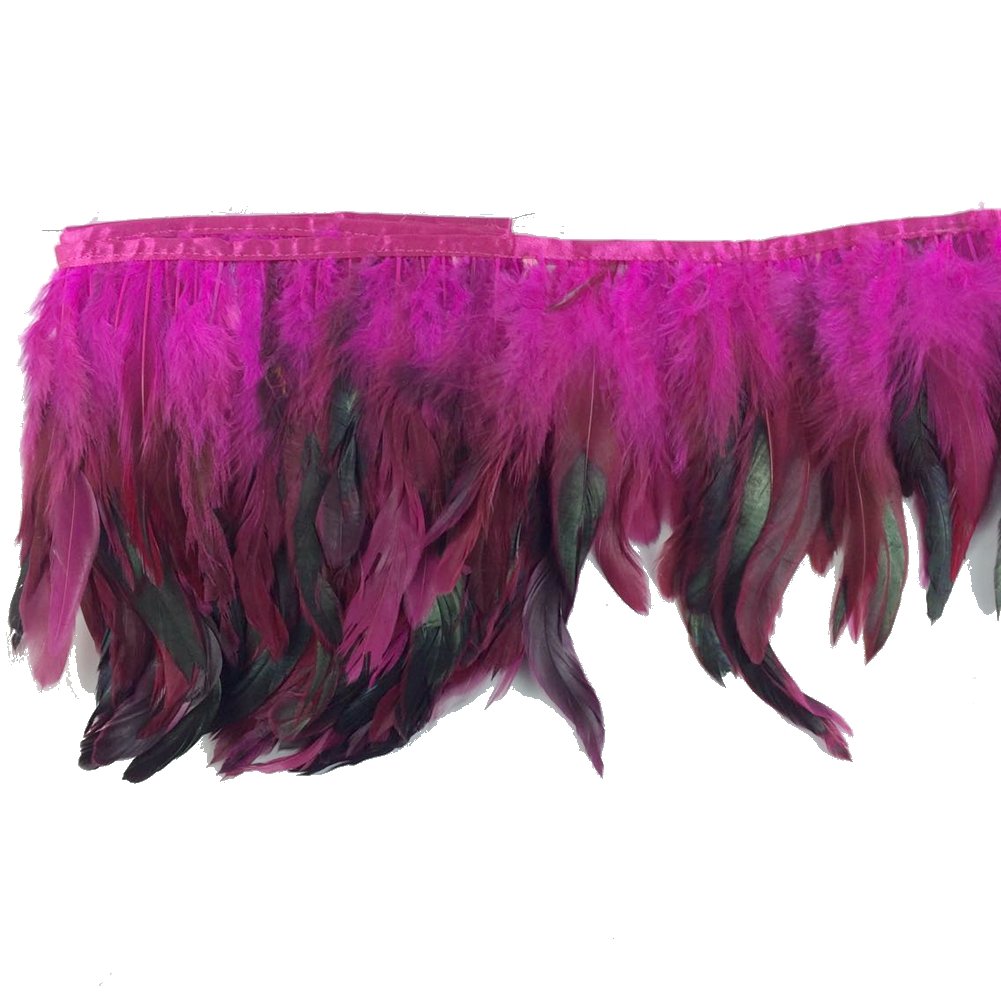 Sowder Rooster Hackle Feather Fringe Trim 5-7" in Width Pack of 5 Yards(fuchsia)