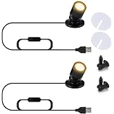 INKECI USB Powered Mini Spotlights for Displays 2-Pack &ndash; 5V Small LED Spot Lights Indoor, 7 Color Options, Compact USB Spotlight for Display Cases, Shelves, Cabinets, and Artwork (2PACK Warm Light)