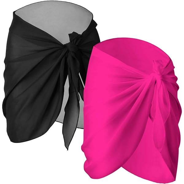 Chuangdi 2-Pack Sarong Cover Ups For Women - Chiffon Beach Wrap, Bikini Cover Up Skirt (Black & Yellow, Small) - View #8