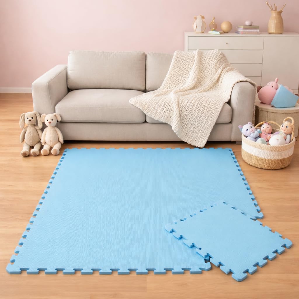 LittleTom 9-Piece Baby Play Mat - 30x30 cm/ 11.8x11.8 in - Soft Foam Interlocking Tiles - EVA Sensory Mat for Crawling Toddlers - Indoor & Outdoor Use - Plasticizer-Free Floormats for kids