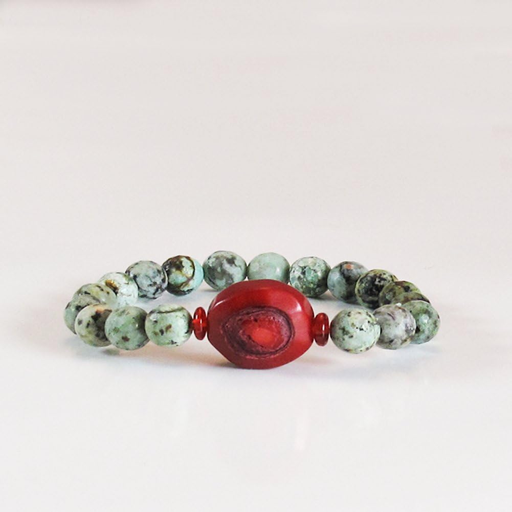 HathaFit Women's Stretch Bracelet with Natural African, Bamboo Coral and Red Beads