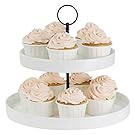 Sweese Cupcake Stand - 2 Tier Porcelain Dessert Platter, Ivory White