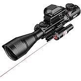 Pinty 4-12x50 EG Hunting Rifle Scope Rangefinder Optics Combo with Tactical Holographic Reflex Sight and Red Dot Laser Sight