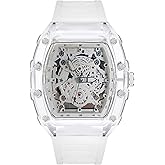 GOODLIYA Unique Unisex Silicone Strap for Watch Analog Quartz Waterproof Outdoor Sport Watch Vintage Barrel Shaped Punk Dial Luminous Wristwatch