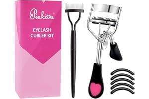 Pinkiou Eyelash Curlers with Comb and Eyelash Separator Set Professional Lash Curler with Built-in Comb Ergonomic Heart-Shaped Handle and Eyelash Comb Tool for Daily Makeup