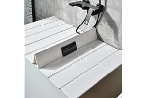 Adjustable Foldable Dust-Proof Bathtub Cover White,Waterproof Shutter Bathtub Tray & Laptop Desk 2 In 1 Fits Most Tubs,Modern