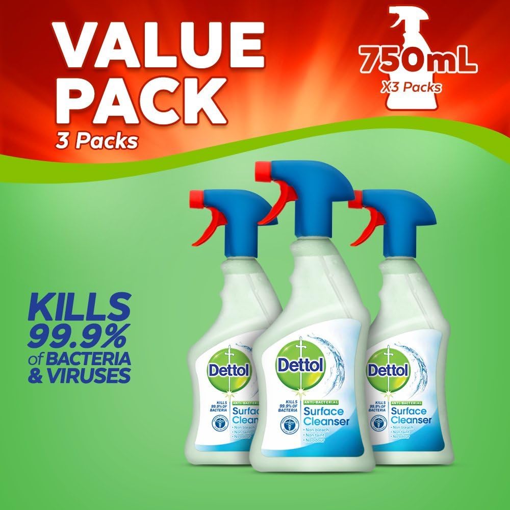 Dettol Antibacterial Surface Cleaning Spray, 750 ml, Pack of 3