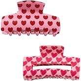 Heart Pattern Hair Claw Clips, Pink Plastic Hair Accessories, Valentine's Day Collection, 2 Pack, 3.4 Inch