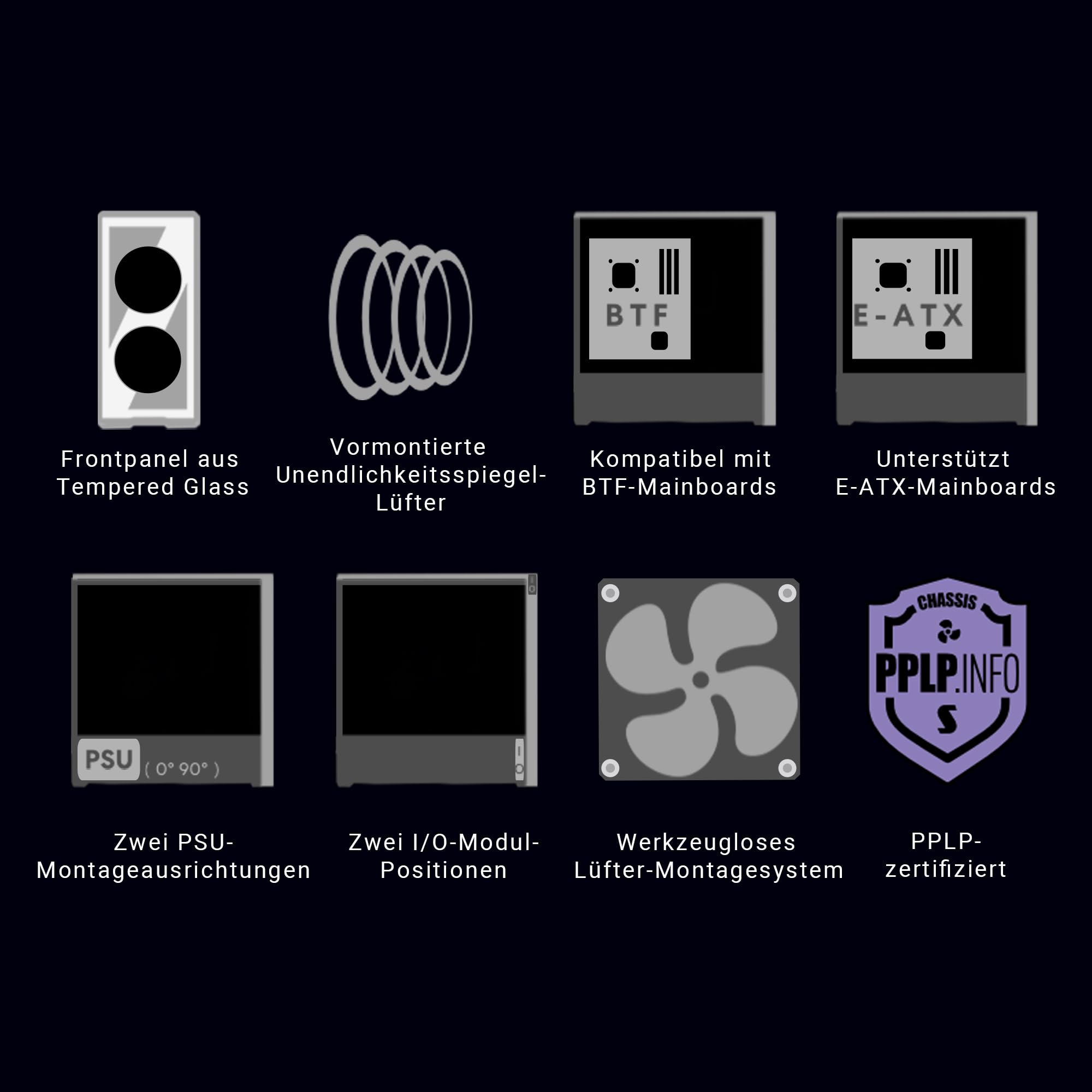 Lian Li LANCOOL 217 INF PC-Gehäuse Schwarz | Midi-Tower für E-ATX & SSI-EEB Mainboards, Glasfront mit Unendlichkeitsspiegel, inkl. 3× ARGB-Lüfter, Back-Connect-kompatibel 2