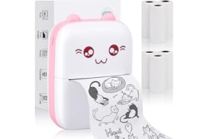 Eschen Pocket Mini Printer, Portable Printer with 6 Rolls Printing Paper for iOS Android Smartphone, Label Receipt Sticker Photo List Notes Inkless Printing Gift, Pink