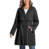 PUREPEAR Trench Jackets for Women Lightweight Waterproof Detachable Hood Coat Windbreaker Long Sleeve Raincoats with Belt
