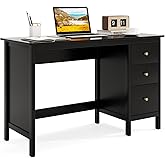 Tangkula Black Desk with Drawers, Modern Home Office Computer Desk with Storage Drawers & Spacious Desktop, Compact Writing S
