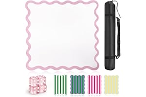 ZWFCGMMBC 32.4in Scalloped Mahjong Mat，Anti Slip Noise Reduction Mahjong Accessorie Mahjong Table Mat，Comes with 4 Dice and 1 Mahjong Mat Storage Bag,4 Mahjong Shuffle Cards (Pink)