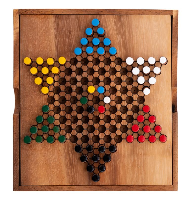 Engelhart - 350300- Chinese checkers in a wooden box - board game for 2 to 6 players - 7 years and up - Eco game - 13 x 14.3 x 3 cm
