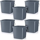 Zhehao 6 Pcs 3 Quart Small Sanitizer Cleaning Bucket, Gray | Square Plastic Pail with Handles for Restaurant, Home, Offices, Commercial Use, Food Service, Household