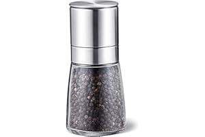 KITEXPERT Pepper Grinder - Chunky Glass Pepper Mill Grinder with Large Capacity - Upgraded Grinding Precision Pepper Mill - Refillable Manual Salt Grinder