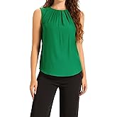 Allegra K Summer Tank Tops for Women's Pleated Crew Neck Sleeveless Solid Casual Tops