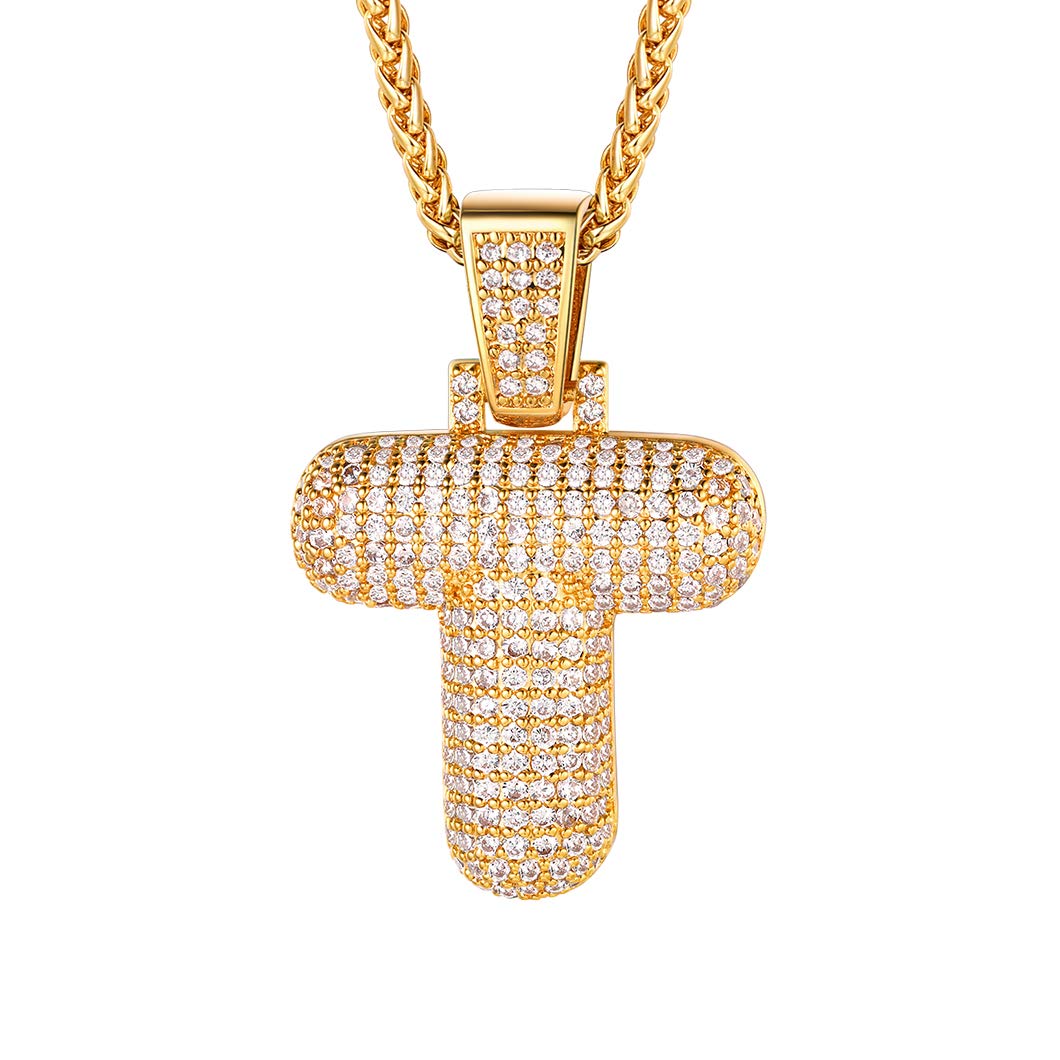 Richsteel Chain with Letter for Men Old School Hip Pop Jewellery Gold Bubble Initial T Necklace — image 1