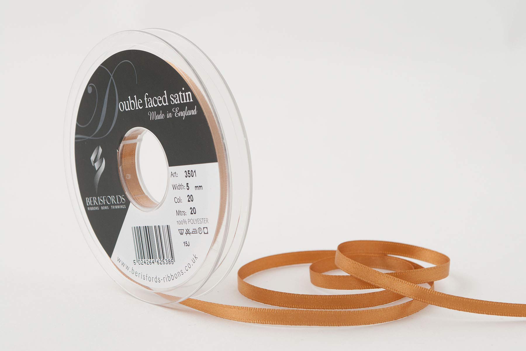 Berisfords Double FACE Poly Satin Ribbon, Old Gold, 5 mm