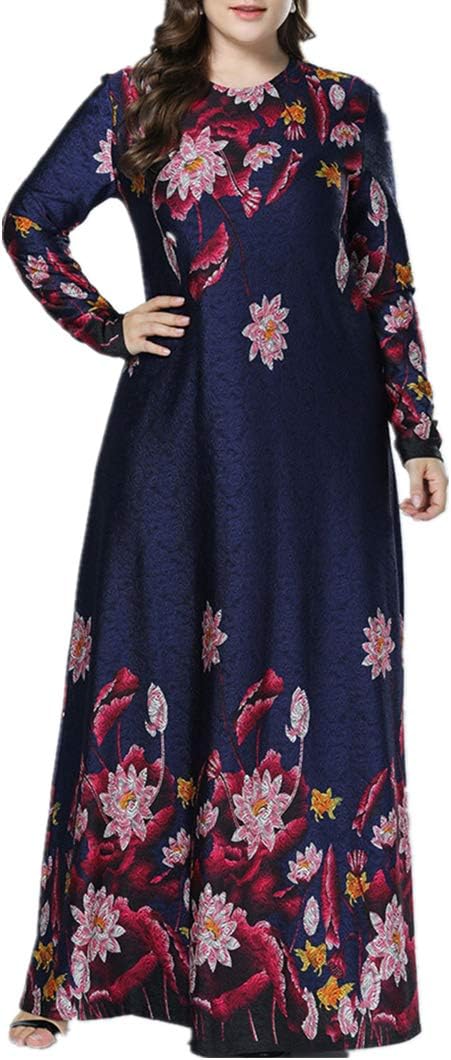 Women Muslim Gowns Maxi Dresses - Floral Cocktail Evening Clothing Plus Size Dubai Abaya Kaftan Robe Elegant