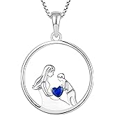 YL Women's Mother Necklace 925 Sterling Silver Round Mum Pendant Birthstone Jewelry for Mom