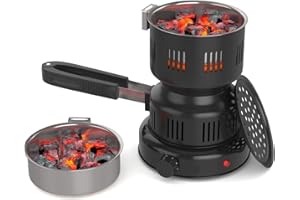 JIMOCO Electric Stove Coconut Charcoal Starter, 120V~500W, Detachable Handle, Stainless Steel Grill & Rack, Smart Heat Control, Long Cable for BBQ Kitchen